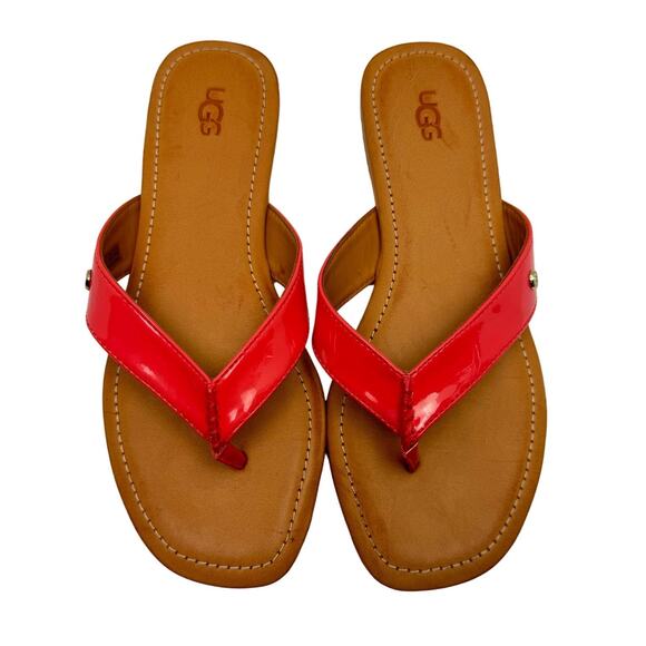 Ugg NWOB Tuolumne Coral Patent Leather Cushioned Summer Flip Flop Sandals - Picture 2 of 11